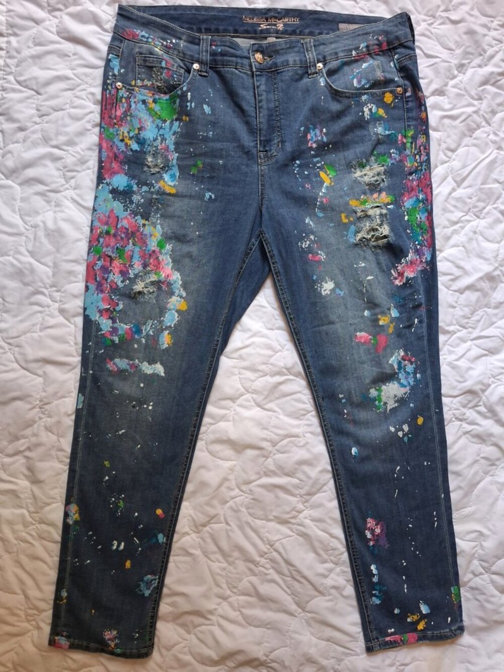 Melissa McCarthy Seven7 Paint Splatter Jeans 18W Distressed Slim Skinny
